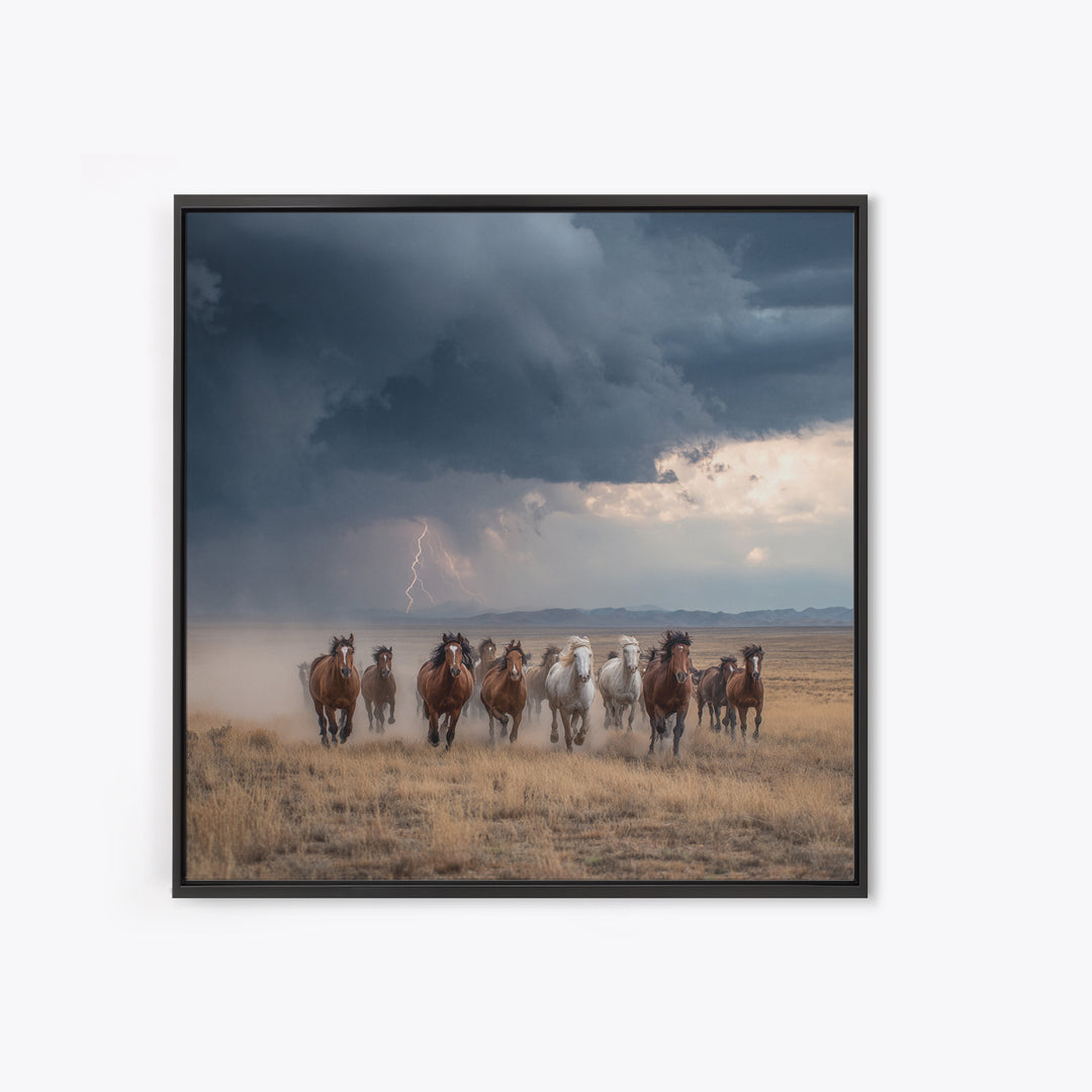 Galloping Horses In Desert Storm Wall Art, Western Photography Print, Rustic Ranch Decor, Dramatic Modern Canvas Print