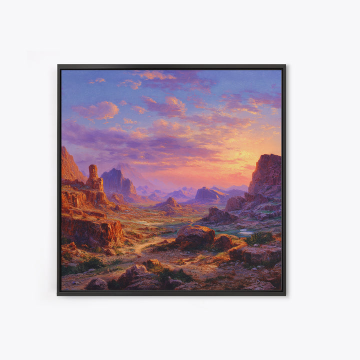 Sunset Desert Canyon Landscape Wall Art Colorful Western Painting Large Canvas Print Rustic Home Decor Living Room Wall Art