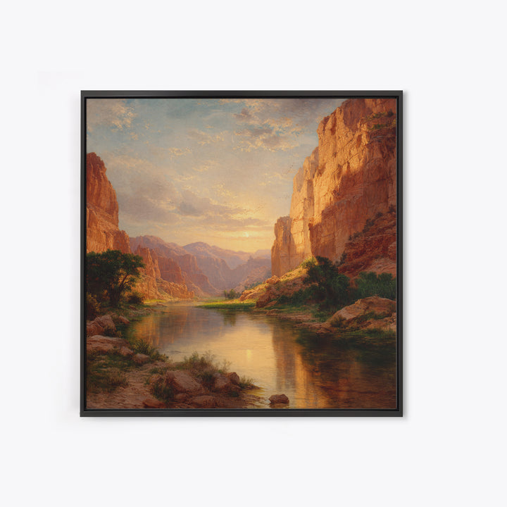 Golden Canyon River At Sunset Landscape Wall Art, Southwest Nature Home Decor, Large Scenic Canvas Print For Living Room