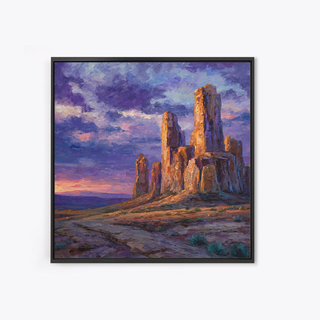 Desert Buttes At Sunset Wall Art, Southwestern Landscape Painting, Colorful Rustic Country Decor, Large Western Canvas Print