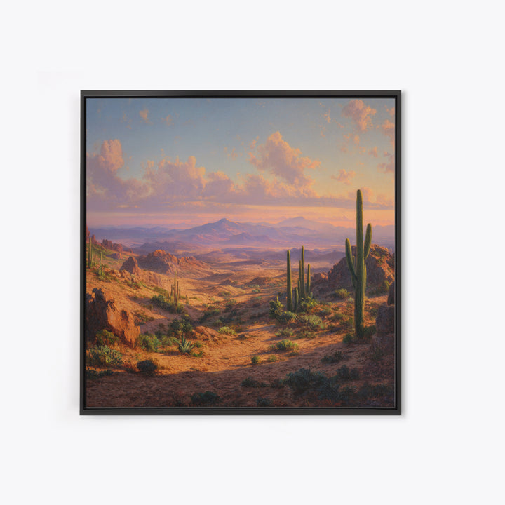 Desert Cactus Panorama Landscape Wall Art, Southwestern Sunset Print, Modern Desert Decor For Living Room Wall Art