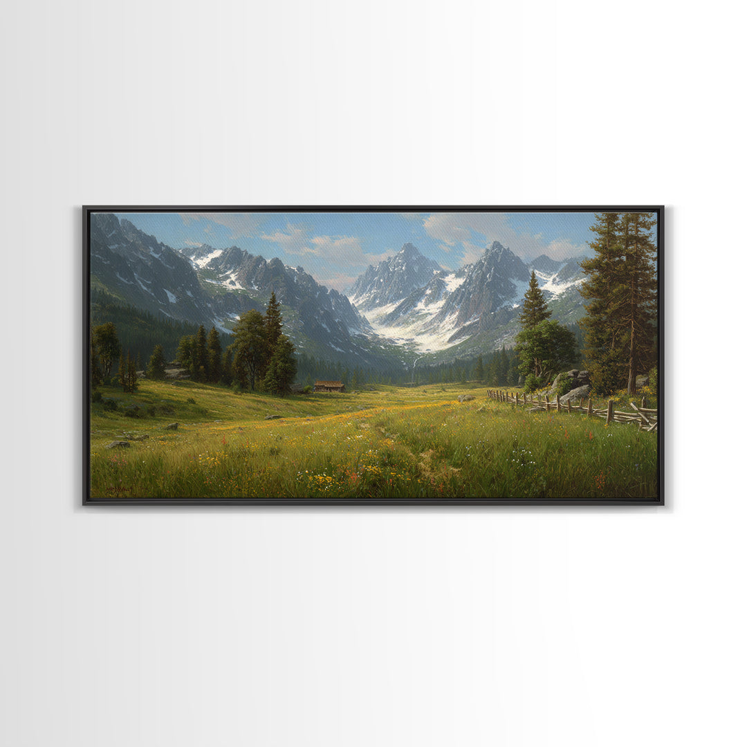 Idyllic Mountain Valley Landscape Painting Canvas Print Large Wall Art For Living Room Rustic Home Decor And Cabin Wall Art