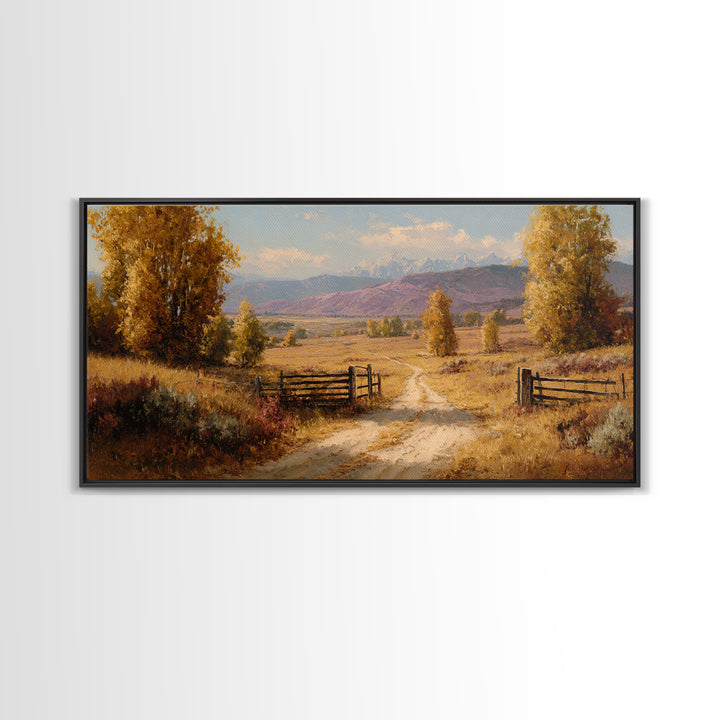 Autumn Landscape With Pathway And Rustic Fence Wall Art Canvas Print For Living Room Decor And Nature Lovers