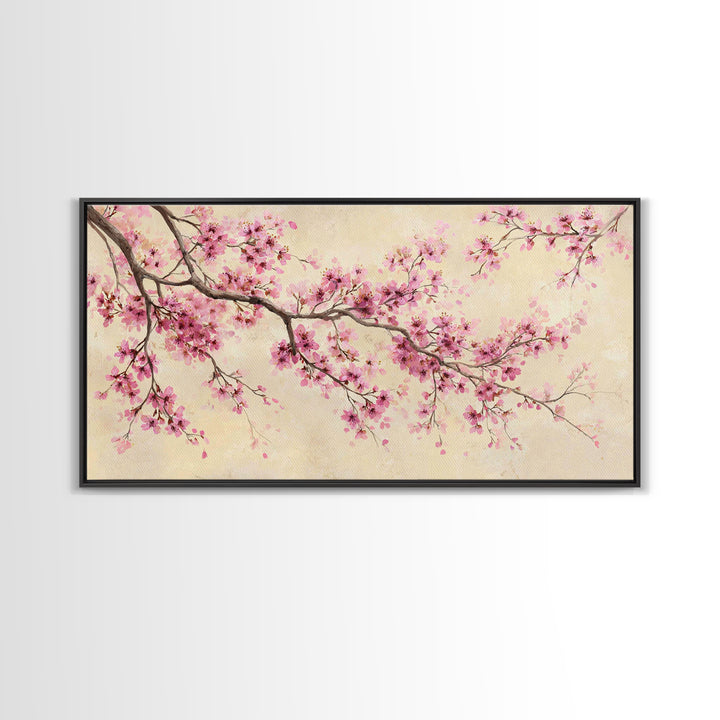 Pink Cherry Blossom Wall Art, Delicate Spring Branch Botanical Print, Japandi Bedroom Decor, Feminine Home Decor Gift For Her