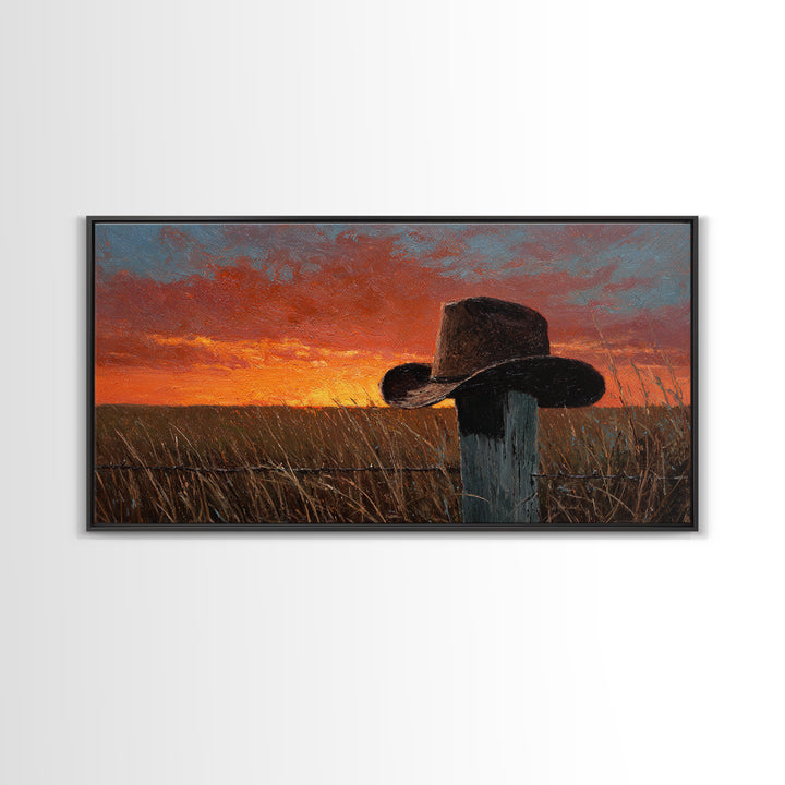 Rustic Country Sunset Landscape Painting Wall Art, Farmhouse Home Decor, Western Style Original Oil Painting On Canvas Print
