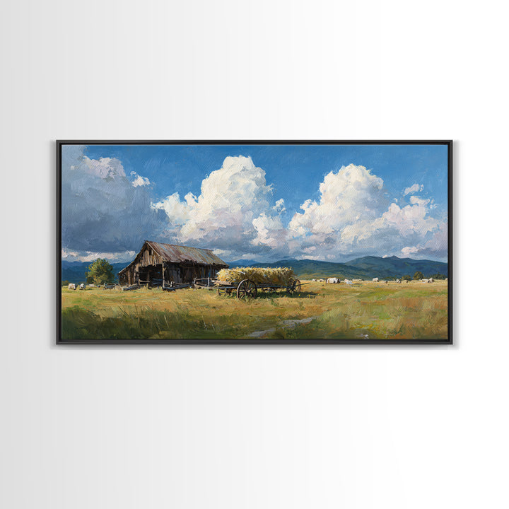 Rustic Barn Landscape Oil Painting Large Wall Art For Farmhouse Decor And Living Room Canvas Print