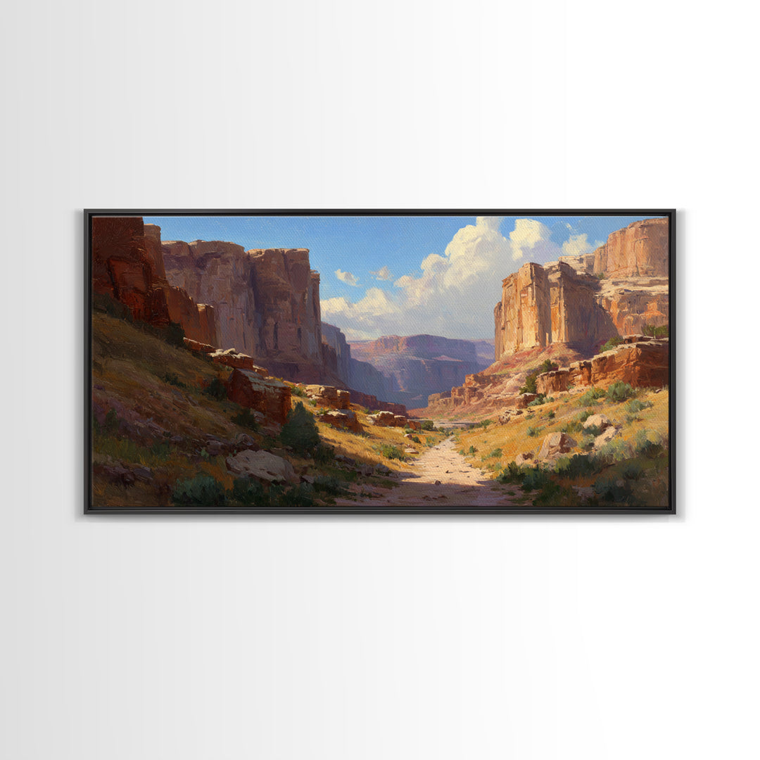 Expansive Canyon Landscape Wall Art Featuring Rocky Terrain And Vast Horizon Framed Canvas Print For Rustic Home Or Office Decor