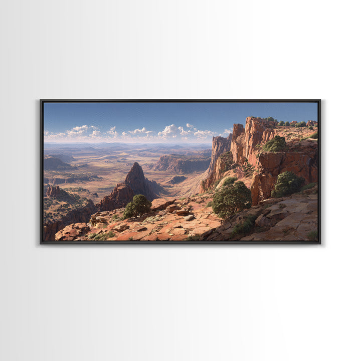 Stunning Desert Canyon Landscape Wall Art With Rocky Cliffs And Expansive View Framed Canvas Print For Home Decor