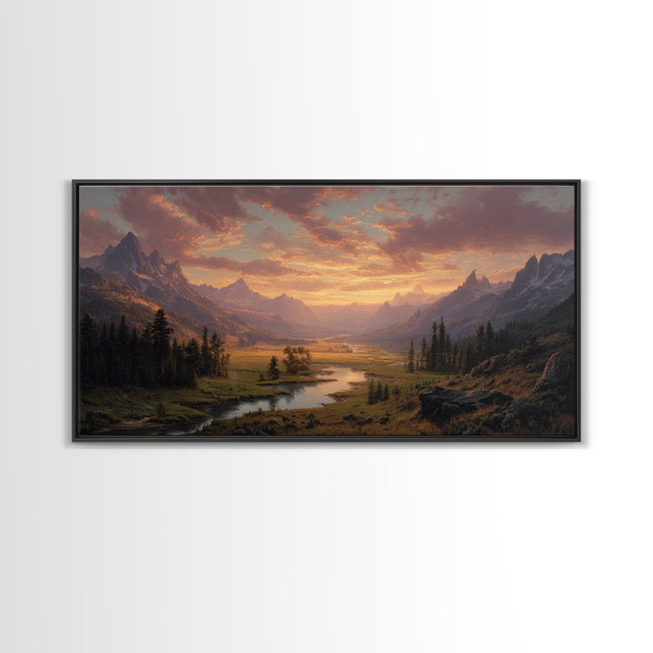 Vibrant Purple And Orange Neon Sunset Tropical Beach Scene With Palm Trees Framed Canvas Print Large Wall Art Coastal Home Decor