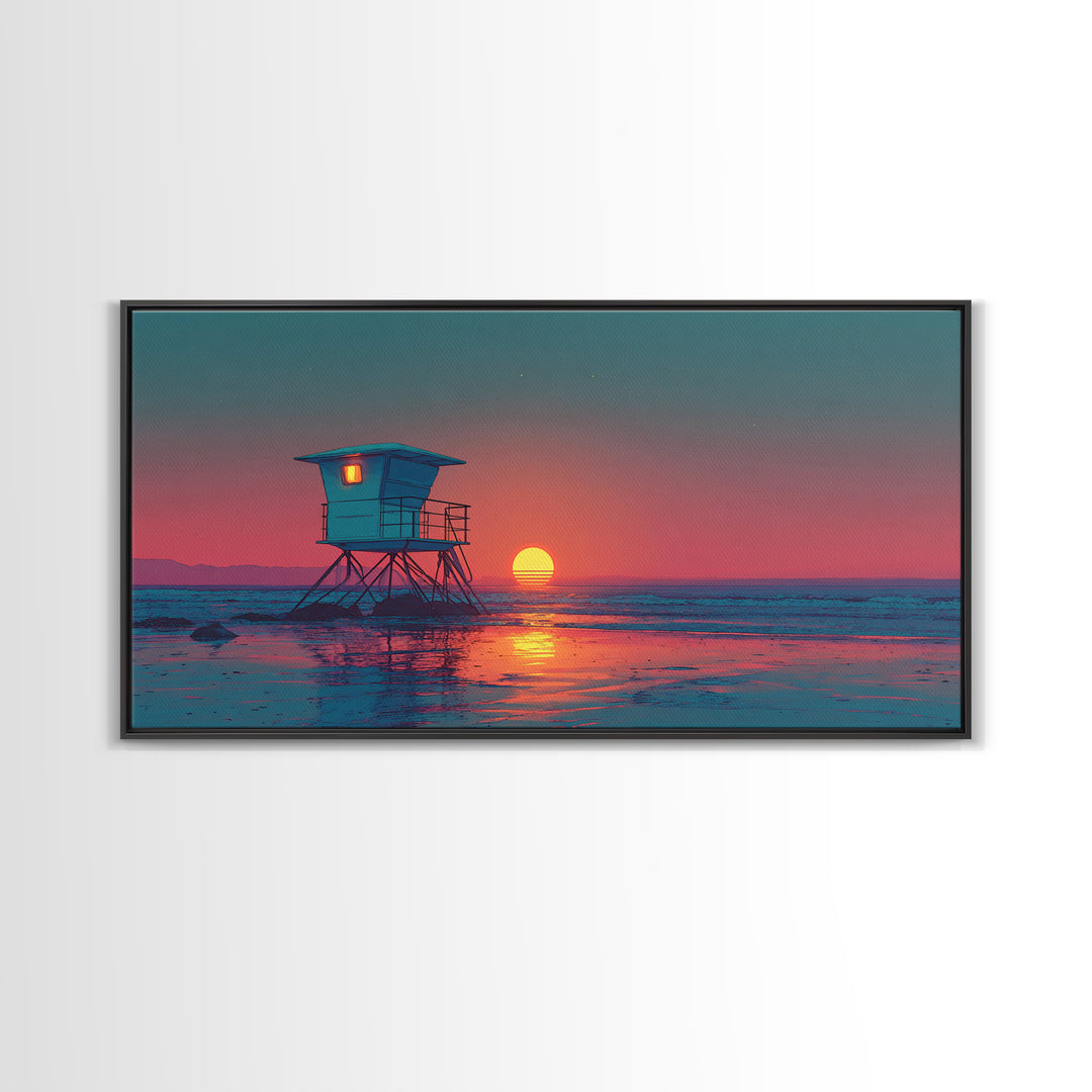 Serene Cool Blue Tropical Ocean With Calm Waters And Palm Trees Framed Canvas Print Coastal Wall Art Perfect For Living Room And Bedroom