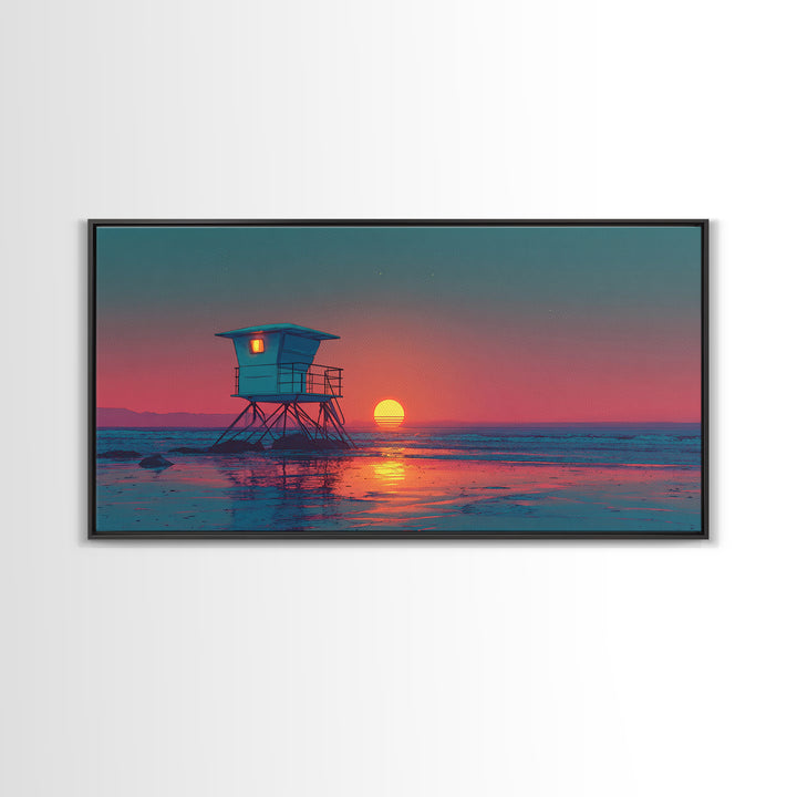 Serene Cool Blue Tropical Ocean With Calm Waters And Palm Trees Framed Canvas Print Coastal Wall Art Perfect For Living Room And Bedroom