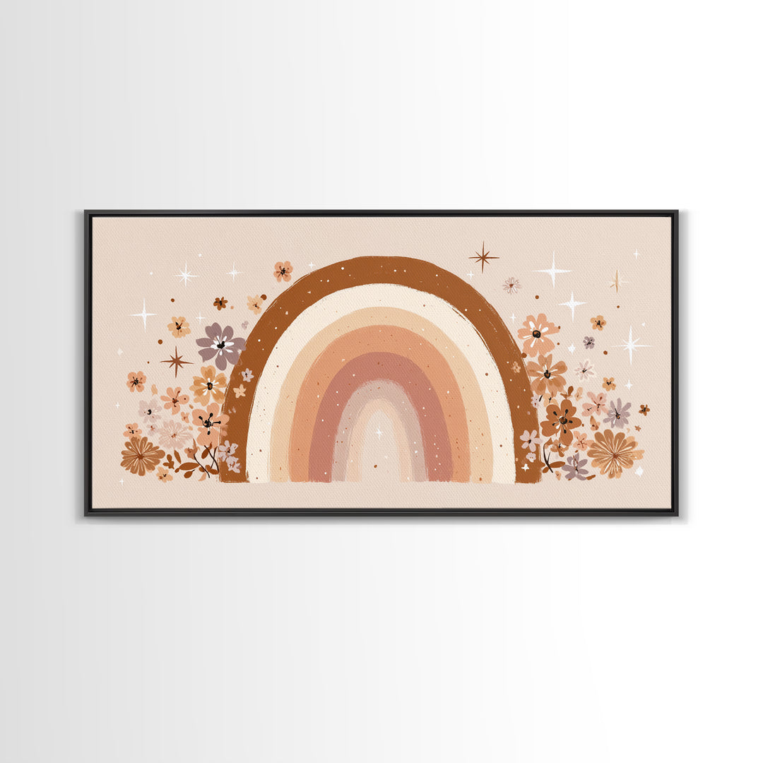 Floral Neutral Rainbow Wall Art, Boho Nursery Decor, Girls Room Decor, Whimsical Wall Art, Baby Girl Nursery, Canvas Print