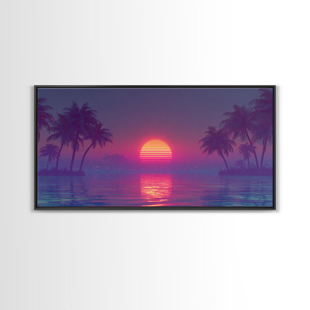 Vibrant Neon Cityscape At Night With Reflective Streets Urban Wall Art Canvas Print For Modern Living Room And Office Decor