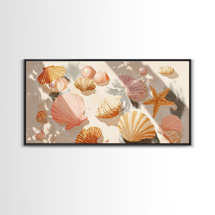 Pink Seashell Coastal Wall Art, Beach House Decor, Nautical Wall Art, Ocean Wall Decor, Coastal Bathroom Decor, Canvas Print