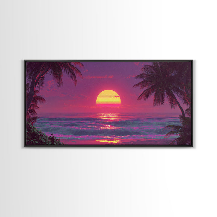 Tropical Beach Sunset With Palm Trees Vibrant Coastal Wall Art Canvas Print For Home Decor And Tropical Beach House