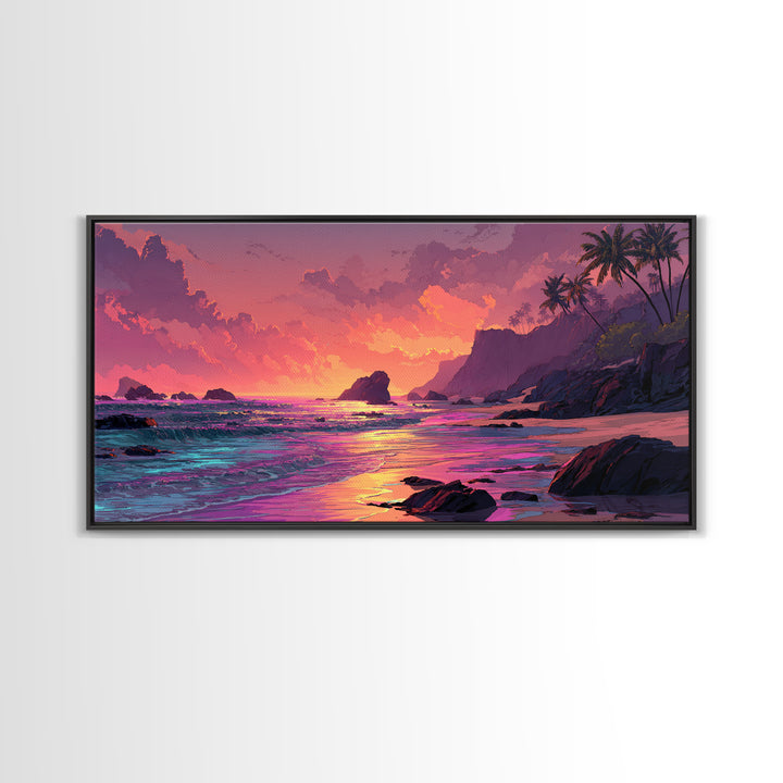 Colorful Sunset Coastal Landscape Canvas Print Vibrant Seascape Wall Art Modern Beach Home Decor