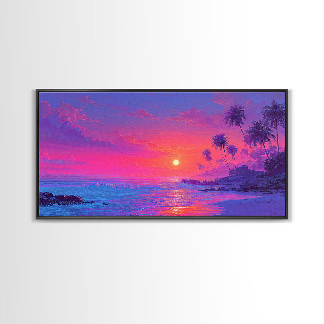 Tropical Sunset Beach With Palm Trees And Calm Ocean Waves Canvas Print Large Wall Art For Bedroom Coastal Home Decor Prints
