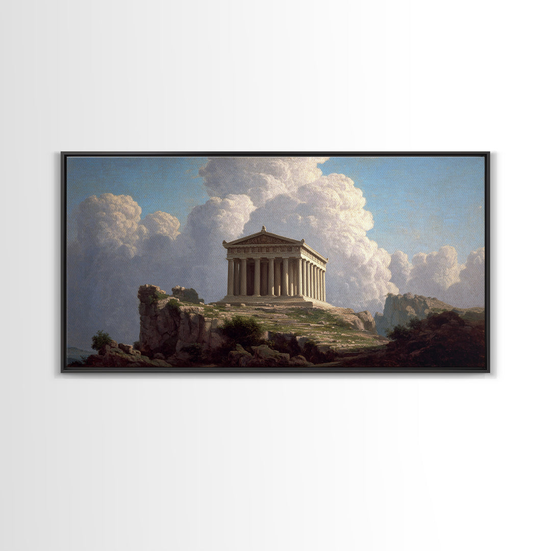 Ancient Greek Temple Landscape Wall Art, Classical Architecture Canvas Print, European Fine Art, Office Decor Gift For Him