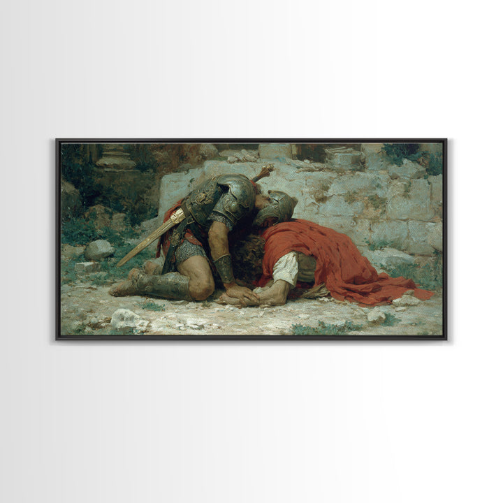 Fallen Knight Mourning In Ruins Wall Art, Medieval Tragedy Canvas Print, Historical Warrior Decor For Living Room And Office
