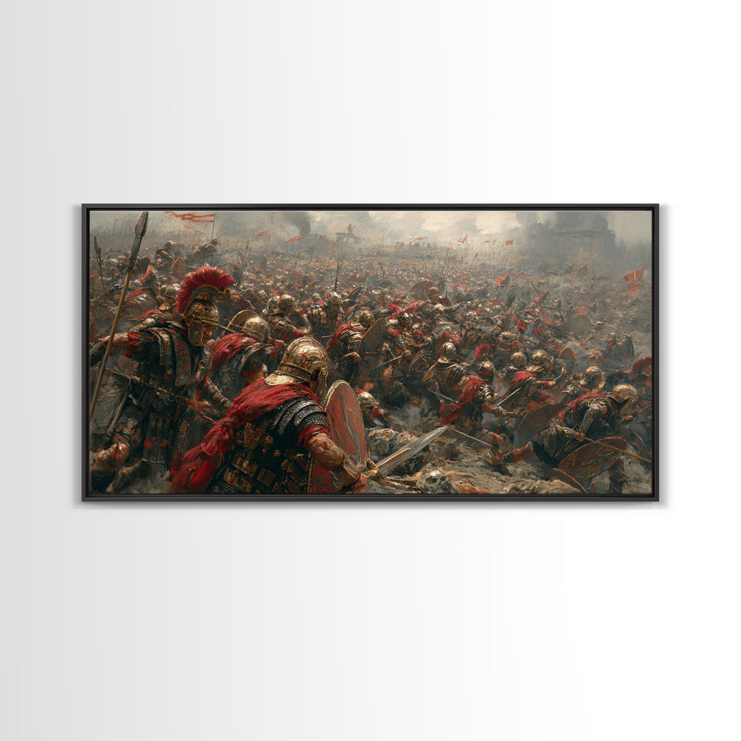 Epic Roman Battlefield With Shields And Banners Canvas Print, Historical Art, Warrior Wall Art, Large Wall Art, Office Decor