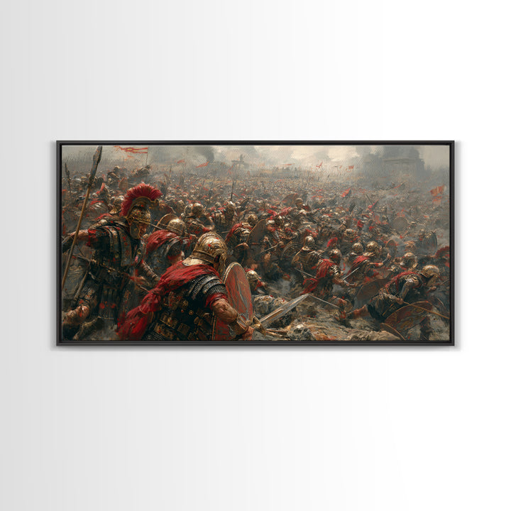 Epic Roman Battlefield With Shields And Banners Canvas Print, Historical Art, Warrior Wall Art, Large Wall Art, Office Decor