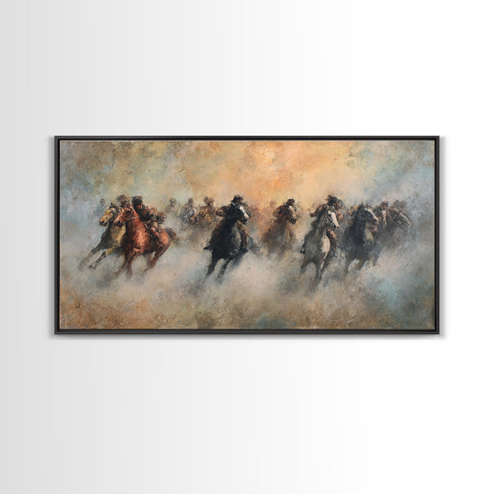 Galloping Horses In Dust Canvas Print, Equestrian Wall Art, Western Horse Racing Decor, Rustic Living Room Decor, Gift For Horse Lover