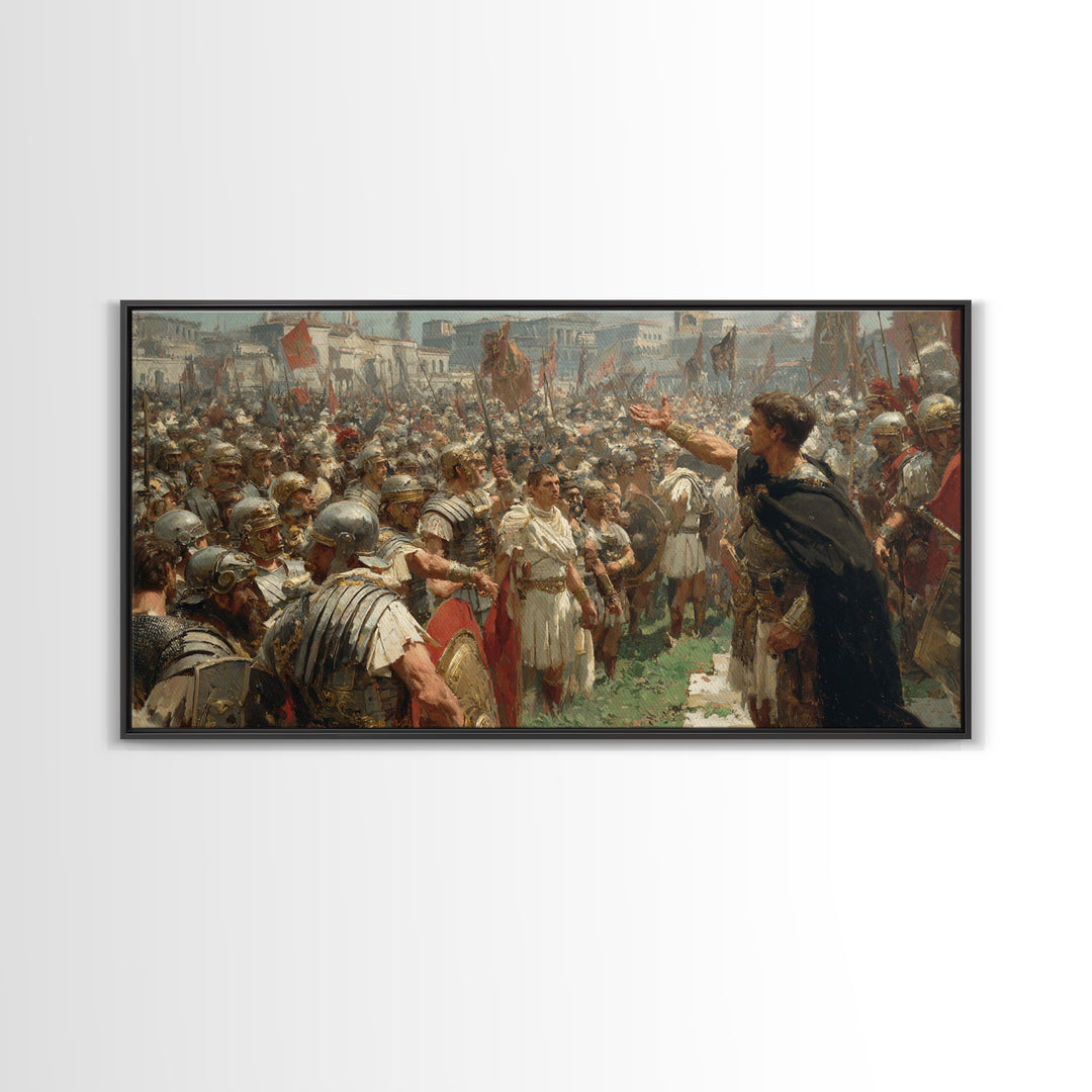 Roman General Addressing Army Framed Canvas Print, Ancient Rome Wall Art, Historical Living Room Decor, Statement Gift For Him