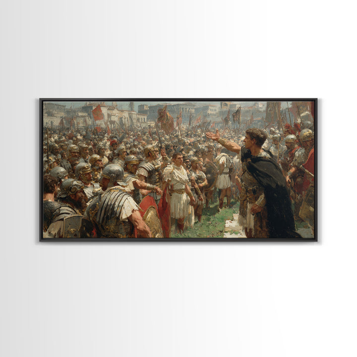 Roman General Addressing Army Framed Canvas Print, Ancient Rome Wall Art, Historical Living Room Decor, Statement Gift For Him