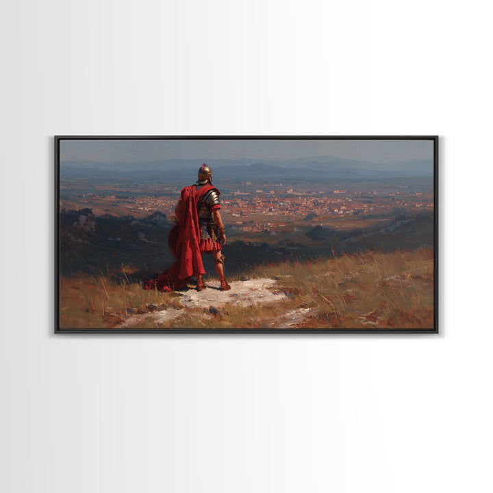 Roman General Over Ancient City Wall Art Historical Landscape Canvas Print, Legionary Warrior Decor For Office And Study