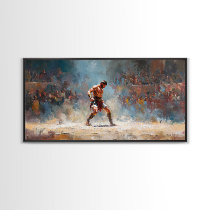 Boxer In Spotlight Arena Wall Art Sports Oil Painting, Boxing Champion Canvas Print, Masculine Man Cave Decor Gift For Him
