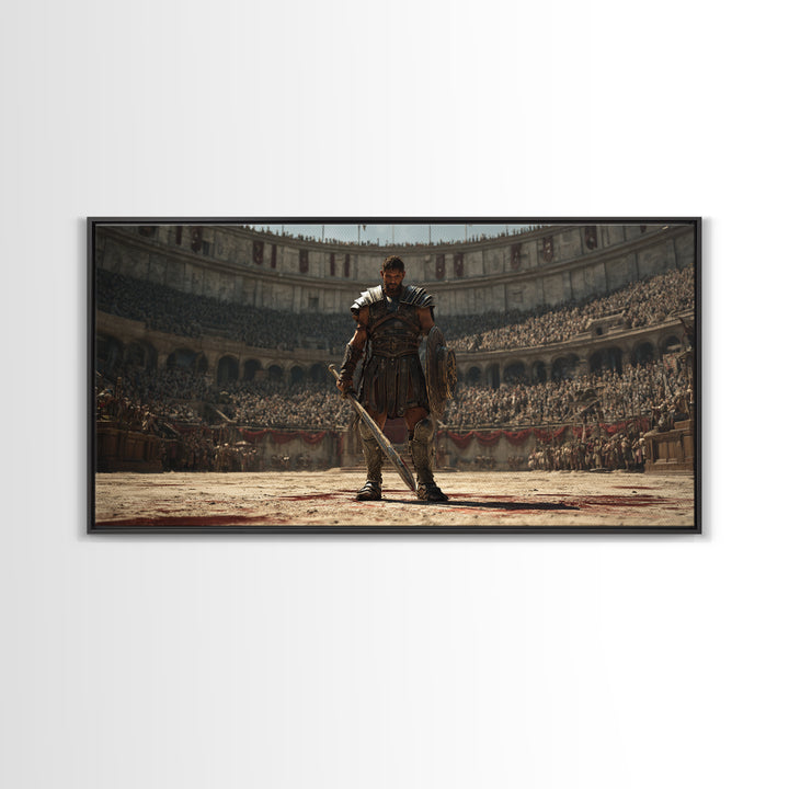 Majestic Gladiator In Arena With Sword And Shield Large Wall Art Framed Canvas Print For Man Cave Decor And Historical Art Prints