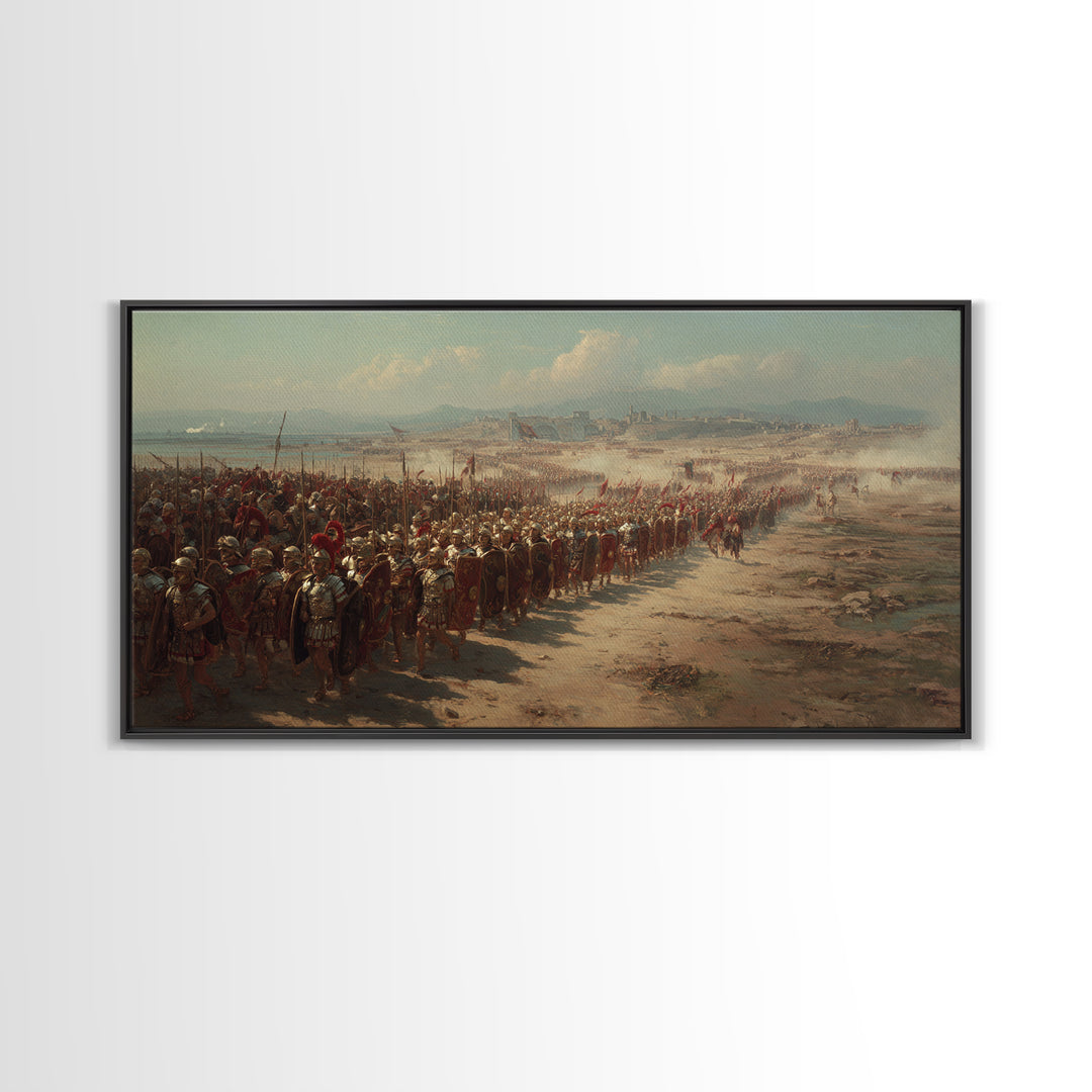 Ancient Legion Marching To Coastal City Wall Art, Historical Battle Framed Canvas Print For Office Decor And Living Room