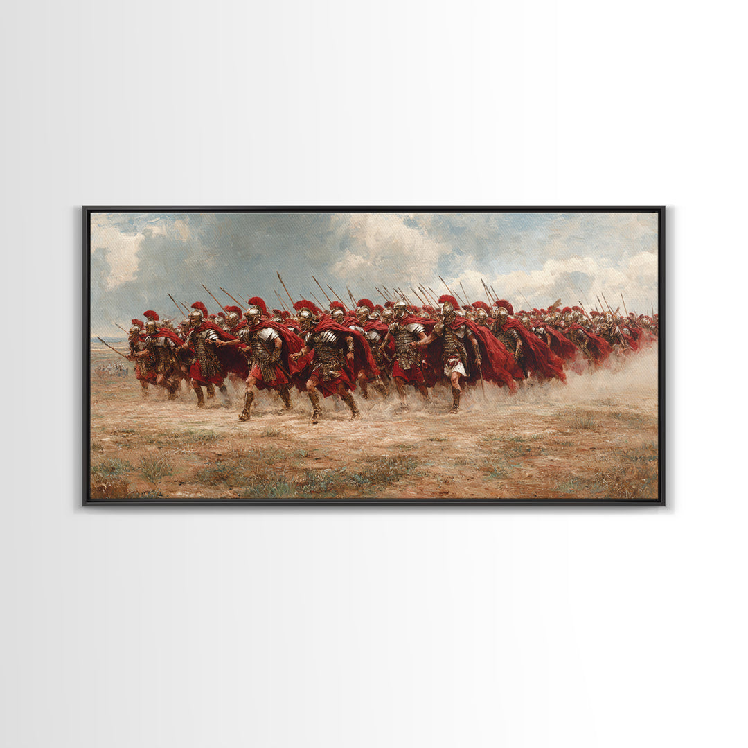 Roman Cavalry Charge Across Dusty Field Canvas Print, Historical Art, Horse Wall Art, Western Decor, Large Wall Art, Living Room Decor