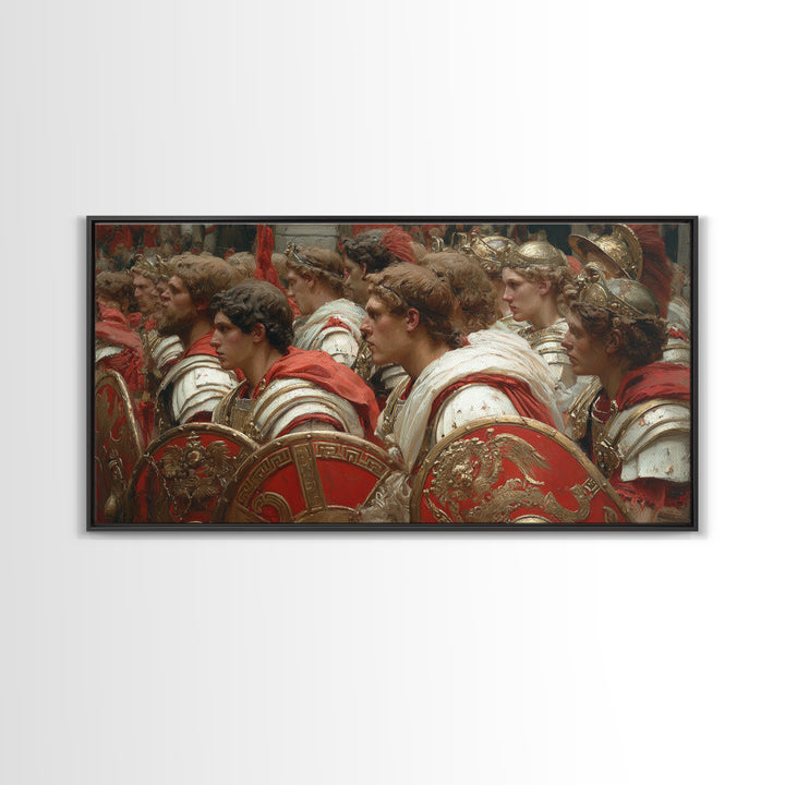 Roman Soldiers With Red Shields Framed Canvas Print, Classical History Wall Art, Ancient Warrior Decor, Gift For Him, Masculine Office Decor