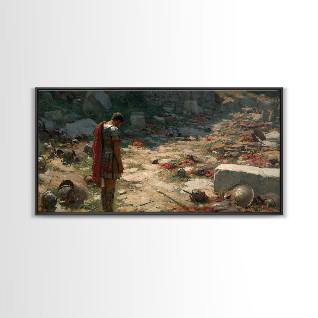 Roman Soldier After Battle Wall Art, Ancient Warrior Canvas Painting, Historical Ruins Decor, Moody Office Art Gift For Him