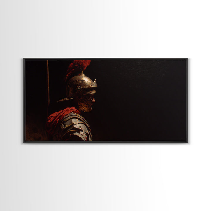 Roman Legion Helmet In Dramatic Shadow Wall Art, Classical Warrior Canvas, Dark Academia Decor, Masculine Office Art Print