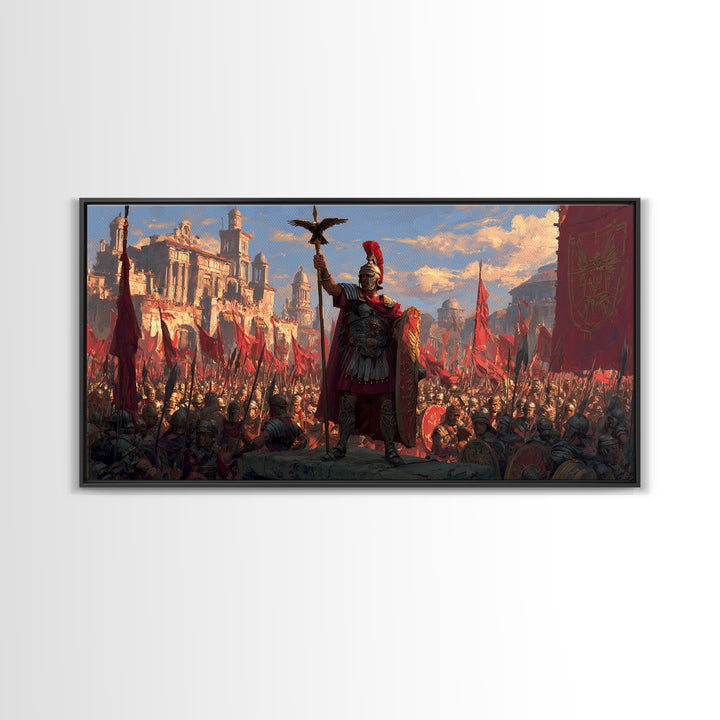 Triumphant Roman General Before Legions Framed Canvas Print, Historical Art, Warrior Wall Art, Statement Artwork, Office Decor