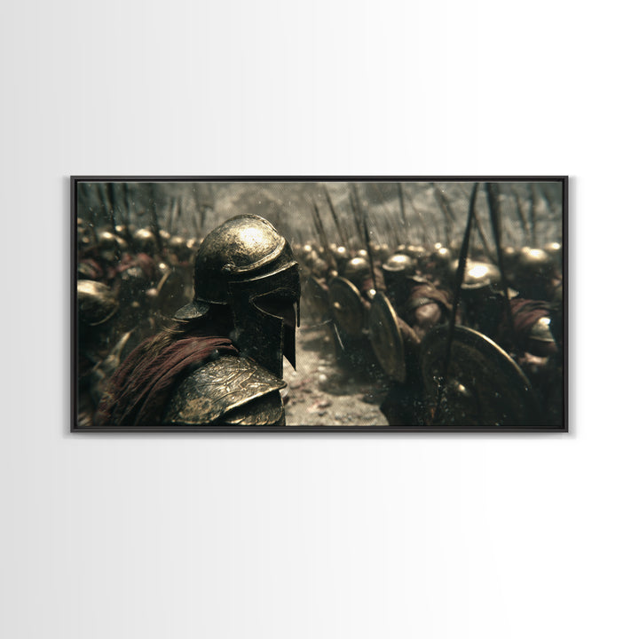 Epic Realistic Ancient Spartan Warrior Battle Scene Oil Painting Canvas Print Large Wall Art For Man Cave And Masculine Home Decor