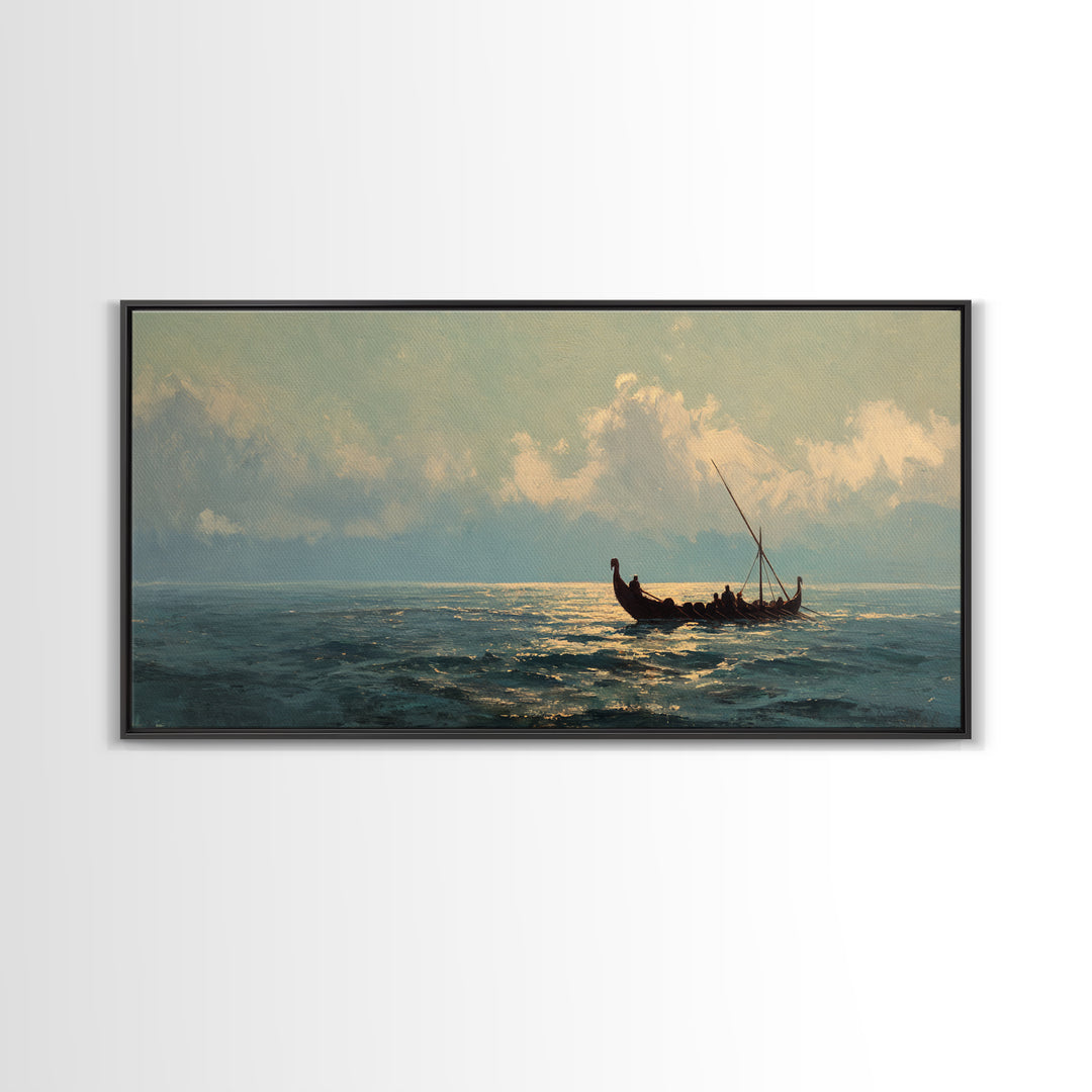 Solitary Sailboat On Shimmering Sea Canvas Print, Coastal Seascape Wall Art, Nautical Ocean Decor, Housewarming Gift For Her