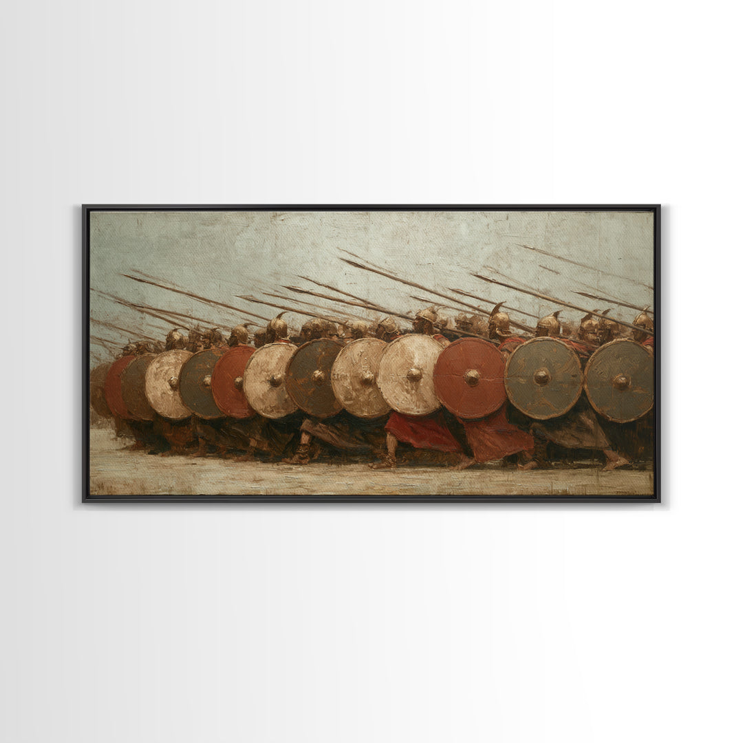 Ancient Shield Wall Phalanx Canvas Print, Greek Warrior Battle Wall Decor, Historical Military Art For Office Or Man Cave