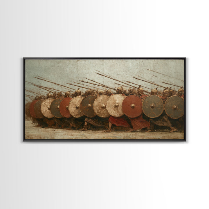 Ancient Shield Wall Phalanx Canvas Print, Greek Warrior Battle Wall Decor, Historical Military Art For Office Or Man Cave