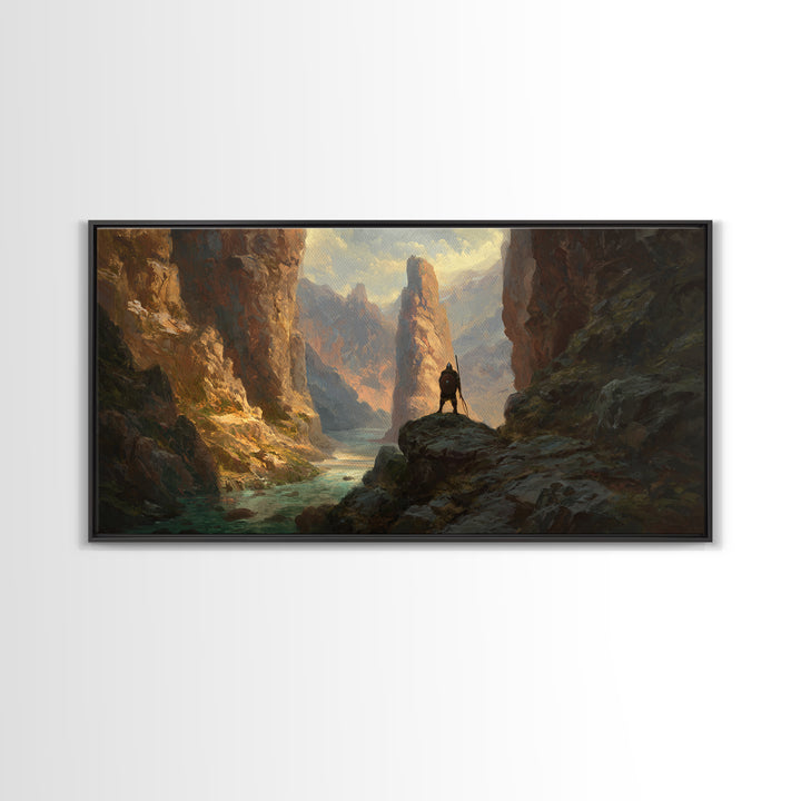 Lone Rider In Golden Canyon Canvas Print, Western Landscape Wall Art, Mountain Desert Decor, Large Rustic Home Decor, Housewarming Gift