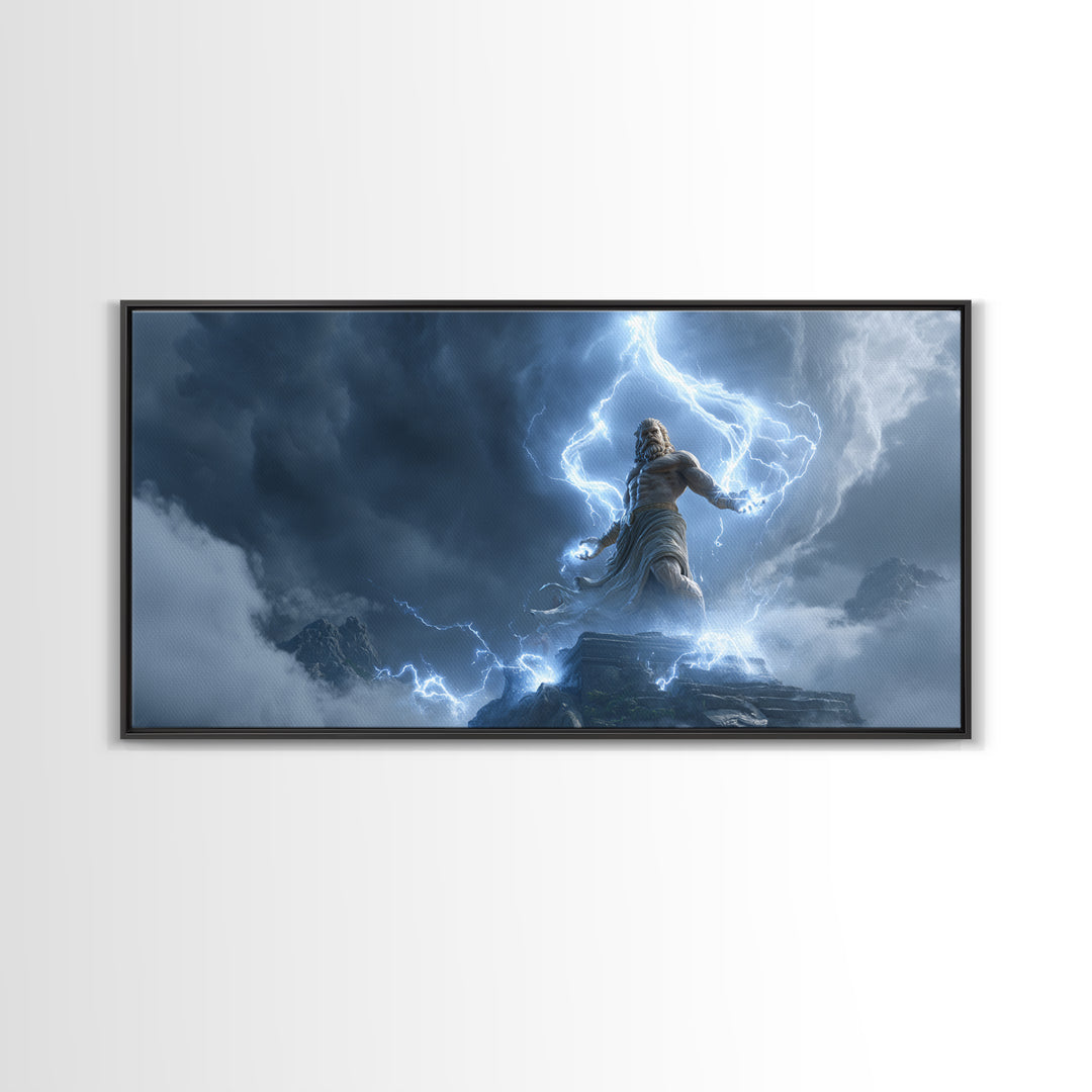 Powerful Zeus Lightning Storm Fantasy Wall Art Framed Canvas Print Mythological Art Home Decor