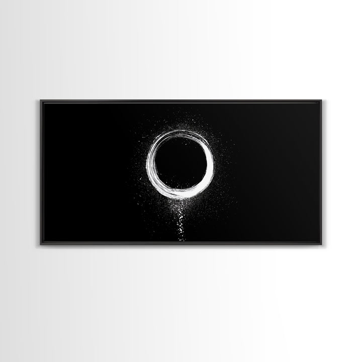 Abstract White Circle Traditional Japanese Ink Brush Art Minimalist Zen Wall Decor Calm Living Space Framed Canvas Print For Modern Home Or Office