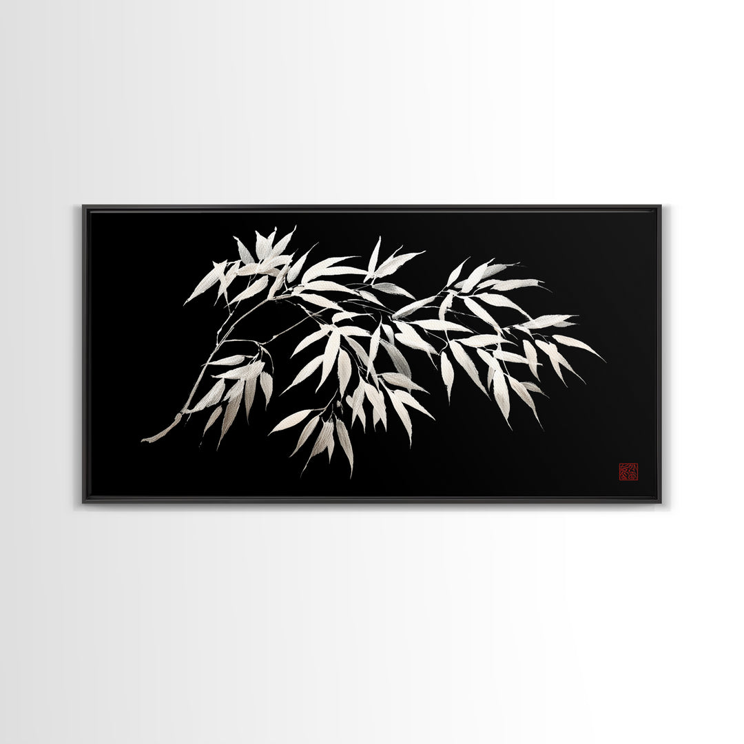 Elegant Monochrome Bamboo Branch Illustration Wall Art Minimalist Wall Decor Black And White Canvas Print For Modern Home
