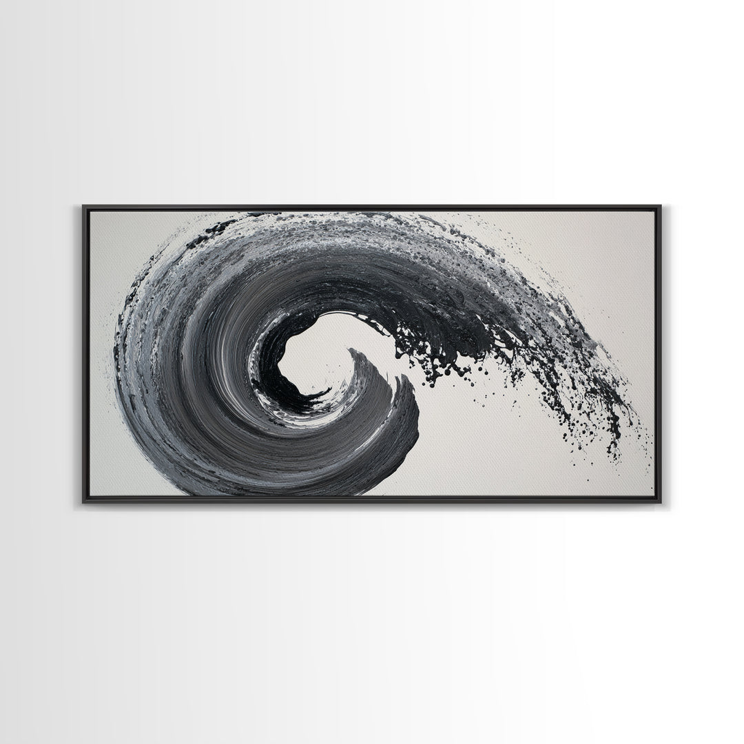 Dynamic Black And White Abstract Wave Painting Canvas Print Modern Wall Art For Living Room Decor And Office