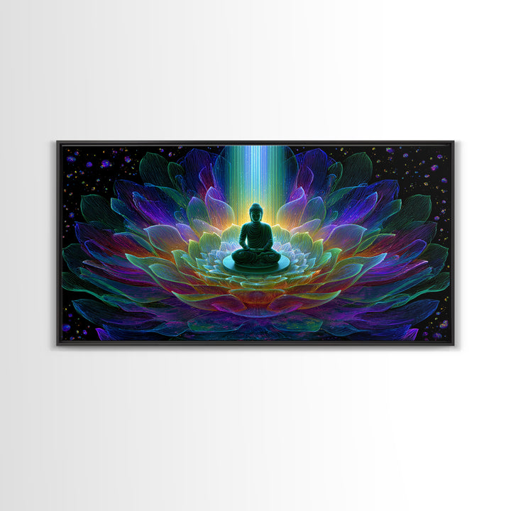 Spiritual Buddha Lotus Flower Meditation Colorful Neon Mandala Wall Art Canvas Print For Zen Room