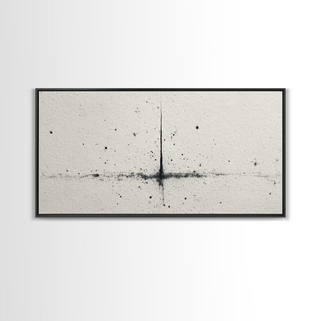 Abstract Black Ink Splatter On Neutral Background Minimalist Wall Art Canvas Print Modern Art For Office And Contemporary Home Decor