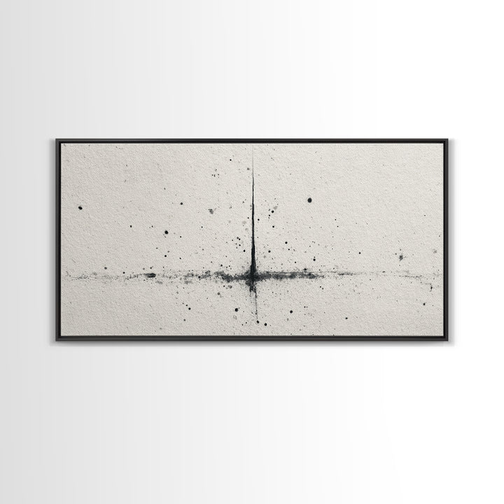Abstract Black Ink Splatter On Neutral Background Minimalist Wall Art Canvas Print Modern Art For Office And Contemporary Home Decor