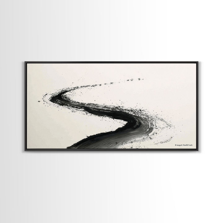 Distinctive Abstract Ink Swirl Black And White Wall Art Canvas Print Minimalist Painting Modern Home Office Decor Gift For Him